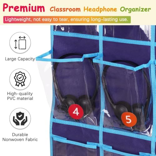 2 Pack Classroom Headphone Storage Organizer with 36 Pockets & 74 Labels
