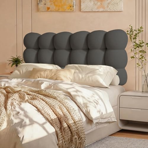 Pinmoco Full Cloud-Shaped Upholstered Headboard, Teddy Fleece Grey