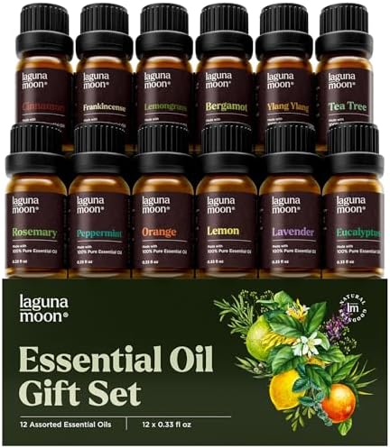 Lagunamoon Essential Oils Set - 12 Piece Premium Grade Home Essentials Oils - for Diffusers, Fragrance, Scents for Candle Making - Natural Aromatherapy Oils for Cars & Home Products, Room Sprays