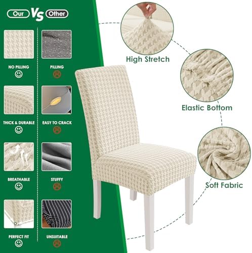 MAXIJIN Dining Chair Covers Set of 2, Stretch Kitchen Chair Covers for Dining Chairs, Removable Washable Parson Seat Slipcover for Home, Restaurant, Hotel, Banquet (Beige)