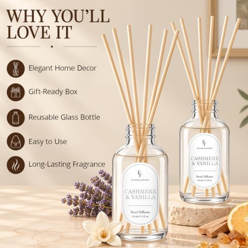 Cashmere & Vanilla Reed Diffuser for Home, 2 Pack 4 Fl Oz