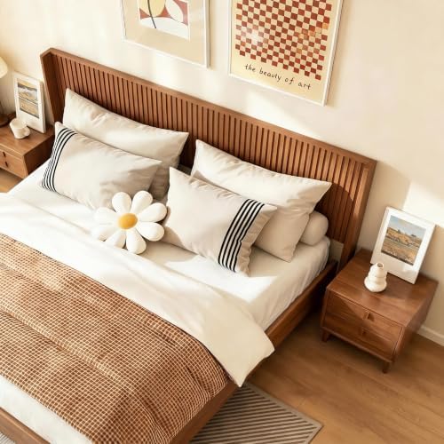 COCO DESIGN Queen Size Fluted Headboard Only, 64" Antique Oak Wall Mount
