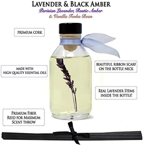 Reed Diffuser Set - Lavender & Black Amber Scented Diffuser with Sticks