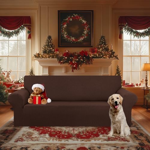 KEKUOU Stretch Oversized Couch Covers for Sofa Slipcover,Chocolate