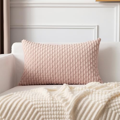 Kevin Textile Soft Corduroy 12"x20" Lumbar Pillow Covers 2 Pack, Light Pink