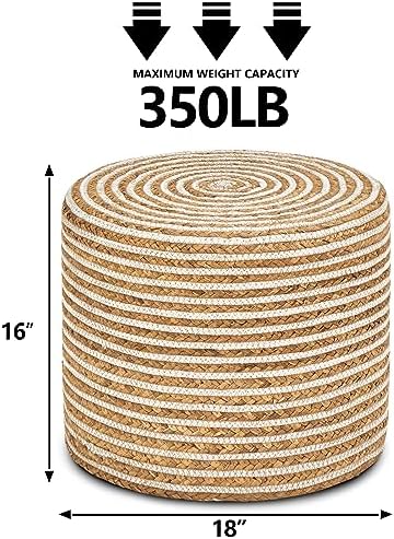 18'' Ottoman Pouf Natural Braided Poof Rustic Handweave Lounge Pouffe