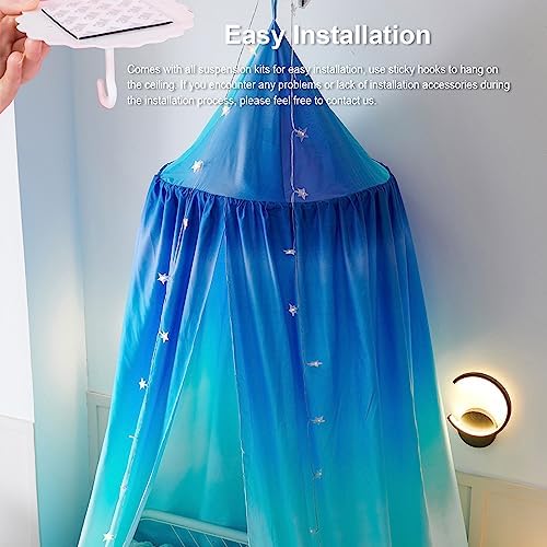 Bed Canopy for Kids, Printed Hanging Canopy for Baby Brib Kids Bed Room Decor Reading Nook Indoor Outdoor Playing Castle (Gradient Blue)