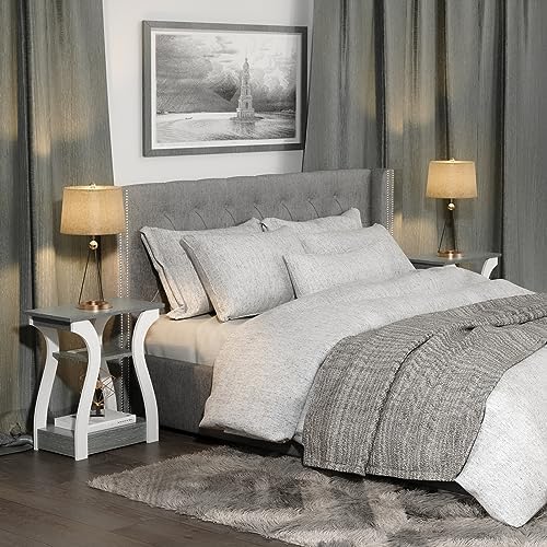 FROMJBEST End Tables Living Room Set of 2 with Charging Station, Grey