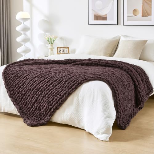 Bigacogo Chunky Knit Throw Blanket for Couch, 51x63 inches, Chocolate