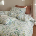 HighBuy Farmhouse Floral Duvet Cover Twin Size,Chic Cottagecore French 100% Cotton Linen Comforter Cover Set 3 Piece Coquette Vintage Bedding for Teen College,Soft Yellow and Green,Breathable