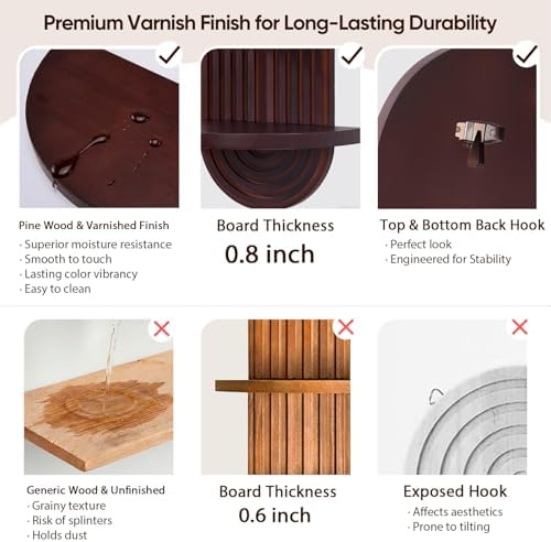 Wood Arched Floating Wall Shelf, Modern Wall Art Trinket Shelf Dark Brown
