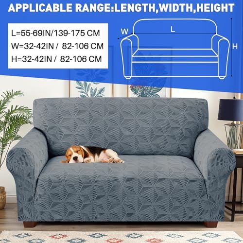 YEMYHOM 1 Piece Stretch Couch Covers for 2 Cushion Couch, Jacquard Loveseat Cover with Non-Slip Elastic Bottom, Thickened Slipcover Furniture Protector for Dogs Pets (Medium, Dark Gray）