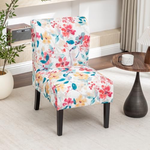 Roundhill Furniture Capa Print Fabric Armless Contemporary Accent Chair, Vibrant Floral