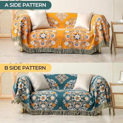 Yellow Floral Rustic Boho Blanket for Bed Couch Travel 60''x 80''
