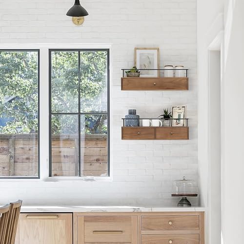 Floating Shelves With Drawers Set of 2, Wall Mounted Storage for Bathroom