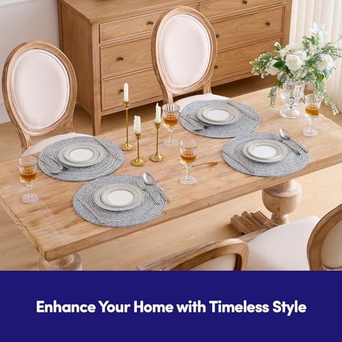 Round Placemats Set of 6-100% Cotton Two-Tone Placemat for Dining Table - Woven Braided Table Setting Place Mat - Washable Table Decor for Kitchen, Farmhouse, Rustic, Everyday Use, Black