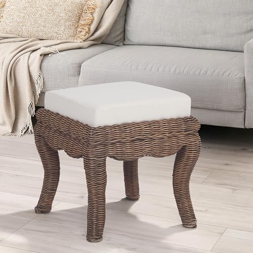 JONATHAN Y Rowan 19.7" Coastal Woven Rattan Vanity Stool, Black Wash