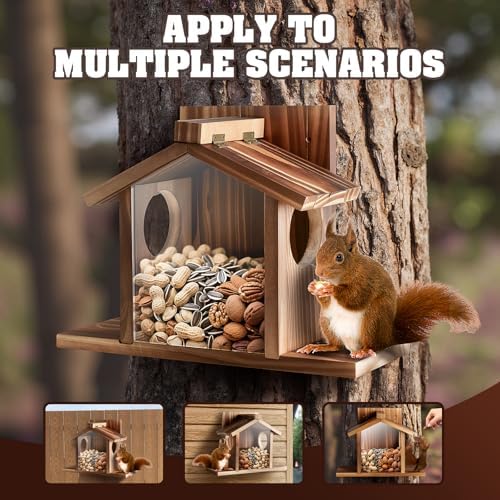 Gnodary Squirrel Feeders for Outside, Durable Squirrel House for Outdoor - Chipmunk Feeder, Squirrel Food for Backyard Squirrels Hold Corn, Corn Cob, Peanuts (Beige Brown)