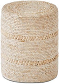 14" Natural Beige Corn Footstool Handwoven Round Pouf Ottomans Accent Seat
