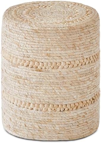 14" Natural Beige Corn Footstool Handwoven Round Pouf Ottomans Accent Seat