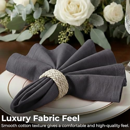 Ramanta Home Charcoal Cotton Dinner Napkins Set of 12, 18x18 Inch
