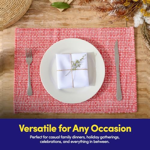 Sweet Home Collection 100% Cotton Placemats for Dining Room Rectangle Two Tone Woven Fabric 13" x 19" Soft Durable Table Mat Set, Set of 4, Pink