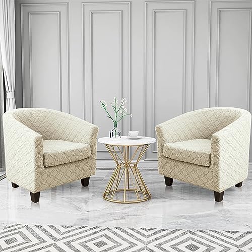MIFXIN 2 Piece Stretch Jacquard Tub Chair Cover with Cushion Cover Soft Removable Club Chair Slipcovers Armchair Sofa Couch Furniture Protector for Living Room Counter Bar Cafe (Beige)