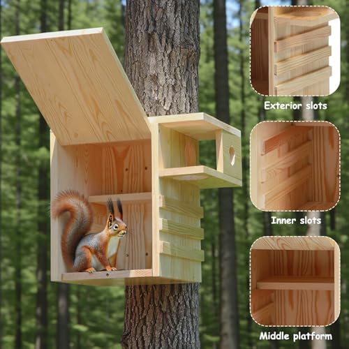 Extra Large Squirrel Housse for Outside, Wood Squirrel Nesting Box Outdoor