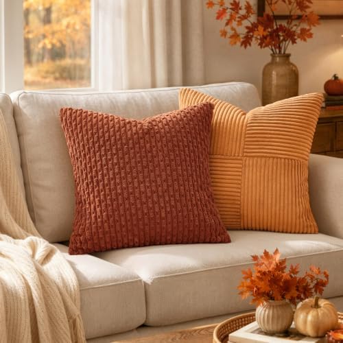 MIULEE Fall Decorative Throw Pillow Covers 26x26 Rust Textured Corduroy