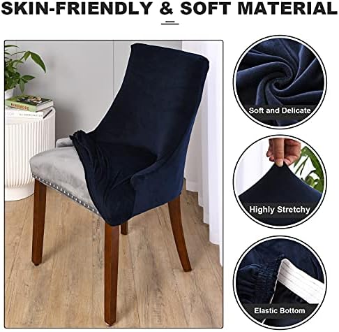 MIFXIN Velvet Wingback Chair Cover Slipcover Stretch Washable Sloping Armchair Dining Chair Protector Seat Cover for Dining Room Banquet Home Party Decor (Set of 4, Navy Blue)