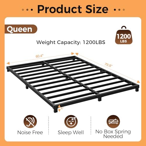 Queen Size 4 Inch Metal Bed Frames Low Profile Heavy Duty Platform Bed