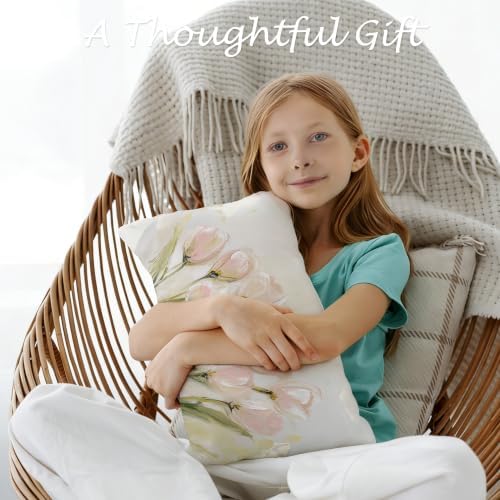 Funky White Tulip Floral Lumbar Pillow Covers 12x20, Set of 2