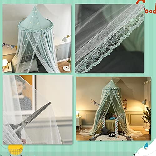 VETHIN Bed Canopy Double Layer Princess Round Dome Dreamy Mosquito Net Bedding Girls Room Castle Play Tent Hanging House Decor Reading Nook Canopies(Green/White)