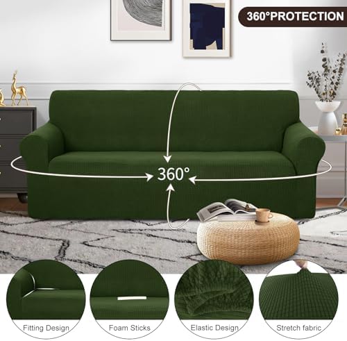 U-NICE HOME Stretch Couch Cover Slipcover for 3 Cushion Sofa, Bronze Green