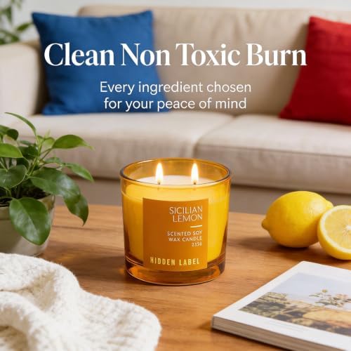 Hidden Label Sicilian Lemon Candle, 8.3oz Soy Wax, Aromatherapy