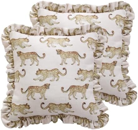 patdrea Designer Vintage Leopard Print Pillow Cover,18"x18",Set of 2