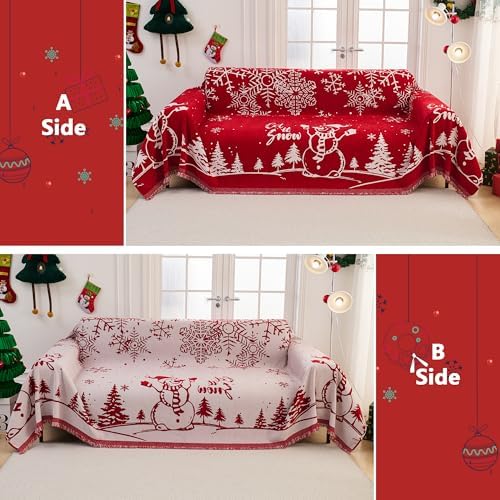 MEETSKY Red Couch Cover Christmas Sofa Slipcover Couch Protector Covers for Sectional Sofa,Universal Fit for Couch 3 Seat, Thick Washable Soft Touch for Pets, 71" x 134"