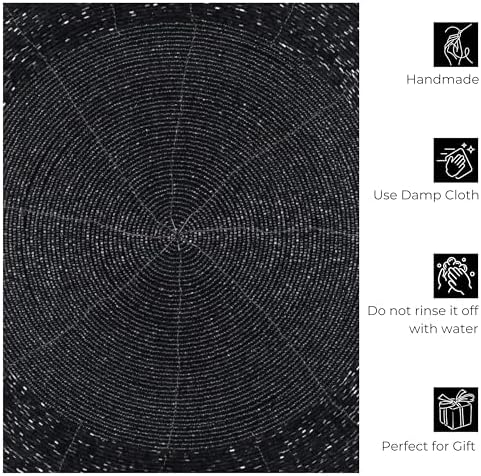 Beaded Placemats Set of 4, 13 Inch Round, Grey Charcoal