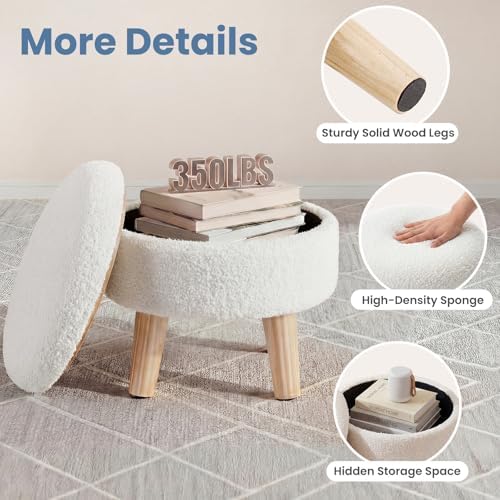 DUMOS Small Storage Ottoman Foot Stool, Round Foot Rest for Living Room