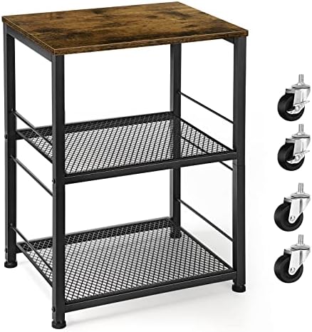 OYEAL Small Nightstand Industrial Square End Table with Storage Shelf