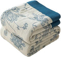 Phuryllic Boho Throw Blanket Twin Size, Soft Cozy Cotton Muslin Quilt Blanket for Bed Decor, Floral Patterned Couch Sofa Chair Cover, Vintage Farmhouse Cottage Tapestry Woven Blanket, Blue and White