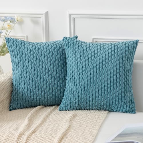 Kevin Textile Soft Corduroy 24x24 Inch Pillow Covers 2 Pack, Light Blue