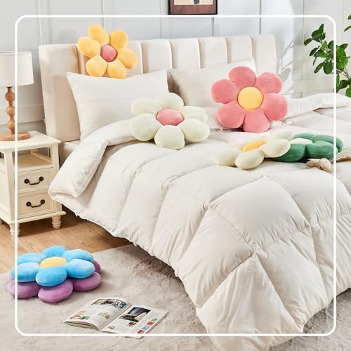 Kcvvcr White Yellow Flower Pillow, 14.9" Cute Flower Shaped Floor Pillow, Aesthetic Floral Plush Daisy Decorative Throw Pillows for Bed Sofa Couch