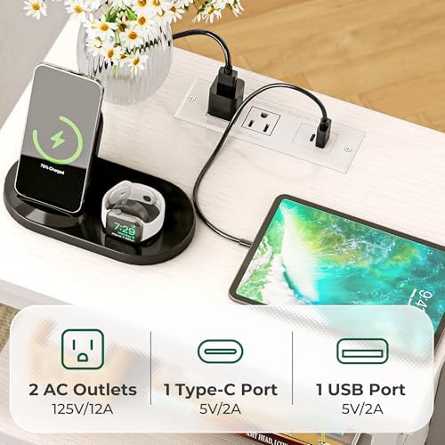 Huuger Nightstand with Charging Station, 27.6 Inch Bedside Table,Side Table