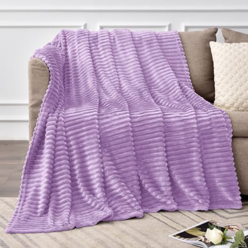 BEDELITE 3D Ribbed Lavender Fleece Throw Blanket for Couch, 50x60 Inch