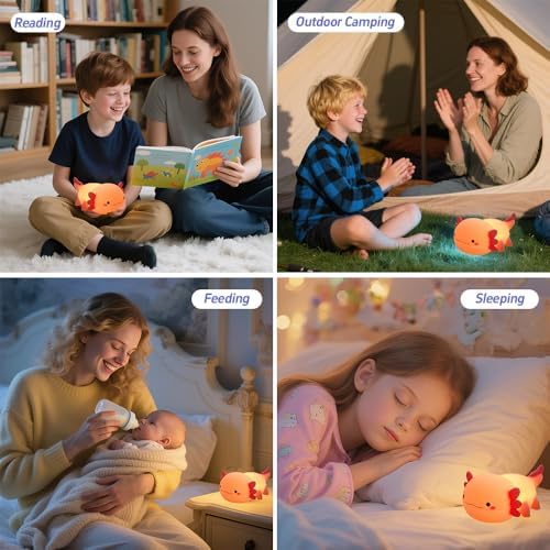 Cute Axolotl Night Light, Squishy Silicone Axolotl LED Night Lamp, Novelty Nursery Nightlight for Kids, Rechargeable Animal Touch Lamp Bedside Lamp 2 Levels Dimmable Room Decor Gifts for Girl Boy Baby