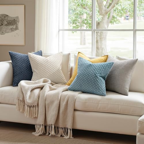 MIULEE Lumbar Decorative Throw Pillow Covers 12x20 Cream White Corduroy
