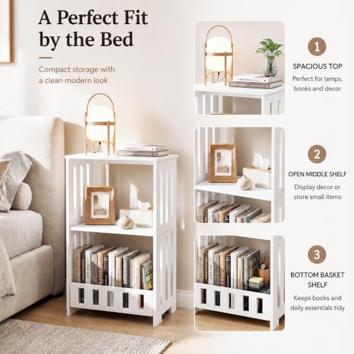 HAYOFAMY 3-Tier End Table Night Stand Set of 2, White Side Table with Storage Shelf, Small Bookshelf Bedside Table for Bedroom, Living Room, Office, Bathroom
