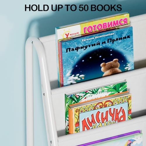 Kids Bookshelf - 4-Tier Sling Bookcase for Kids Room, Metal Nursery Book Shelf, Small Book Shelf and Toy Storage for Children, Idea Gift for Boys and Girls
