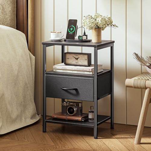 SUPERJARE Nightstand Set of 2 with Charging Station, USB-C Port, End Tables